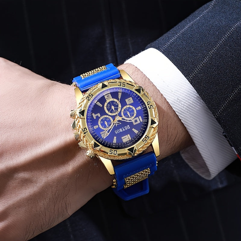 2pcs Men'S Luxury Watches | Golden/Tone Dial, Quartz Movement, Non-water Resistant, Zinc Alloy Case, Silica Gel Strap - Ideal for Business, Sports, Everyday Use | Perfect Gift for Dad, Husband, Boyfriend on Birthday, Father'S