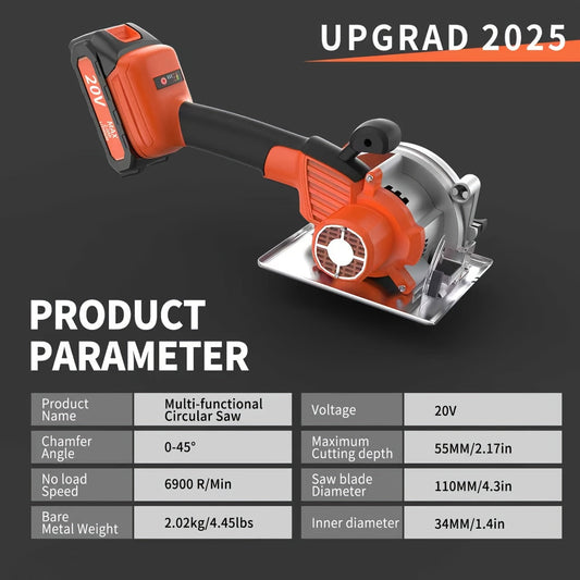 5-inch Brushless Circular Saw Kit - 20V Dual Smart Batteries And Battery Charger, Comes with 6 Saw Blades, Two Adjustable 45° Cutting Depths, Up to 6900 RPM - Ideal for Woodworking And Garden Projects.Christmas Gift, Shipped