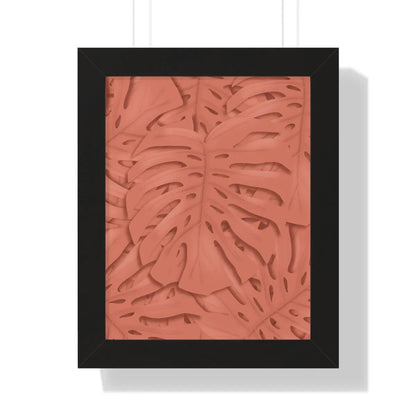 Coral Monstera Framed Print – Botanical Wall Art
