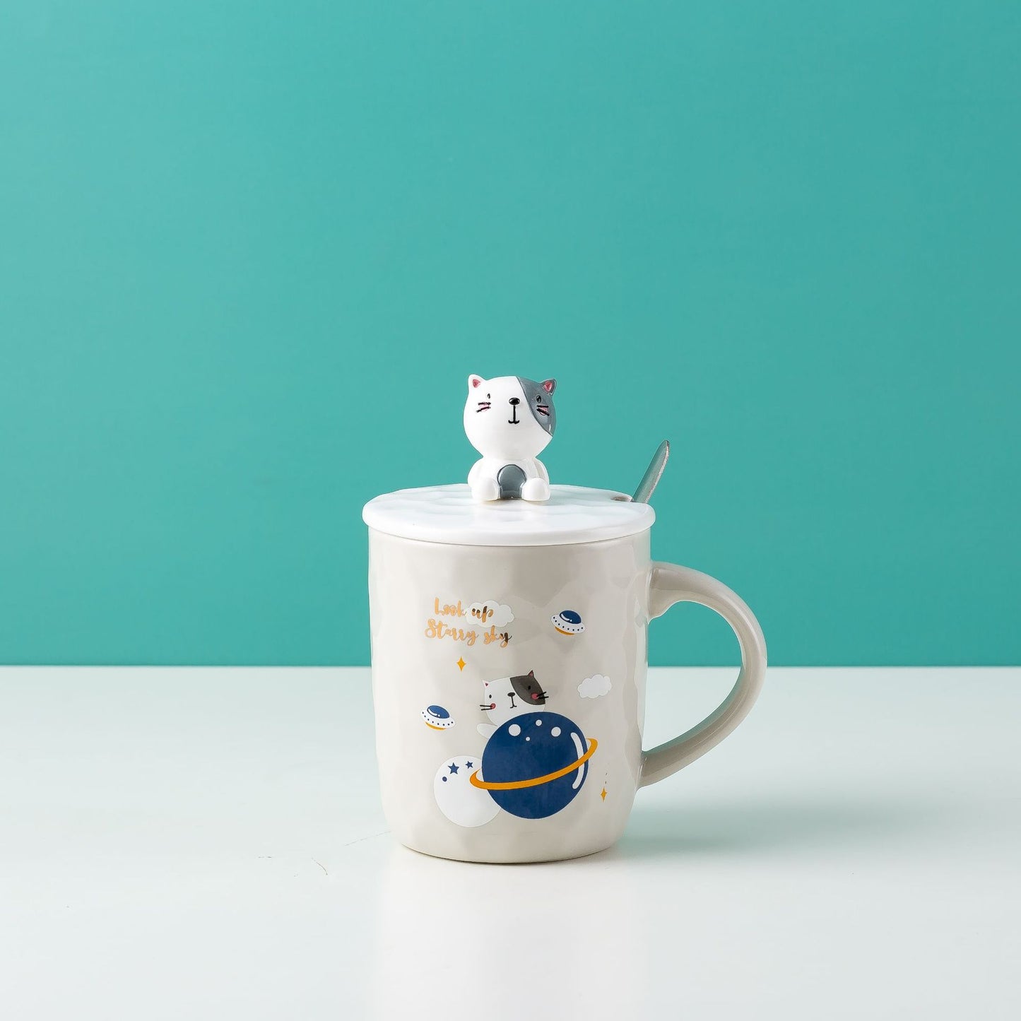 Three-dimensional Ceramic Cup With Lid Spoon