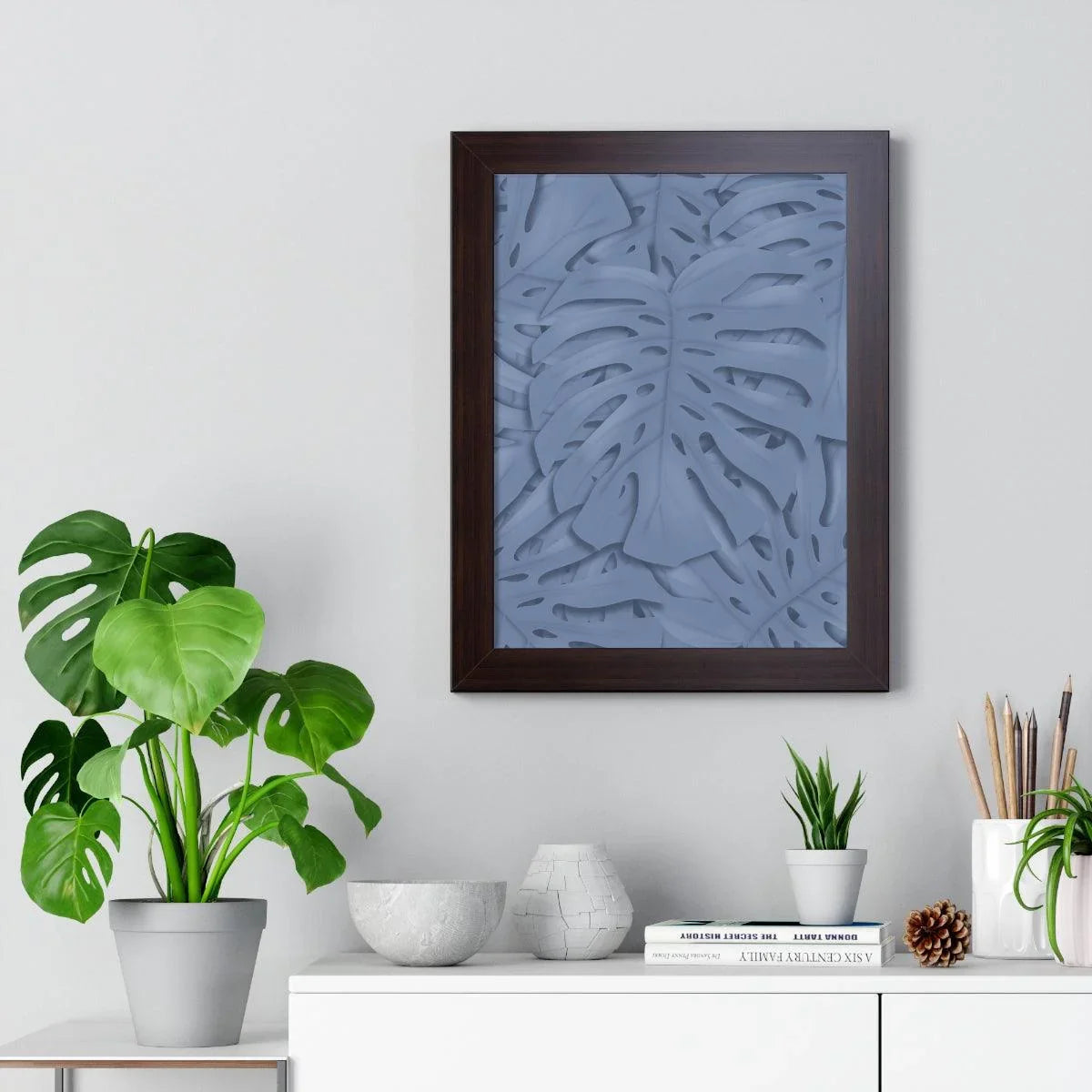 Blue Monstera Framed Print – Botanical Wall Art