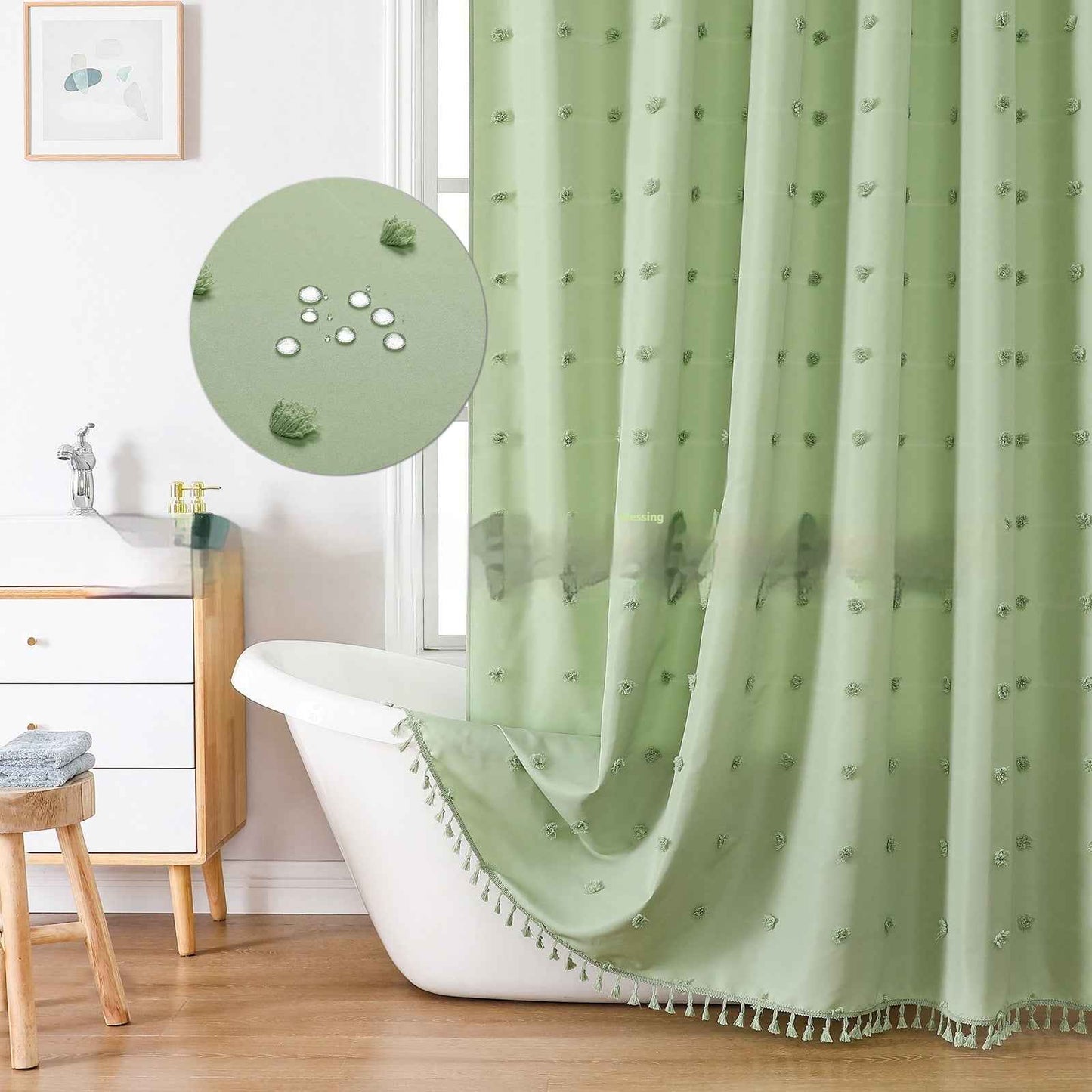 Polyester Simple Hydrangea Cut Shower Curtain