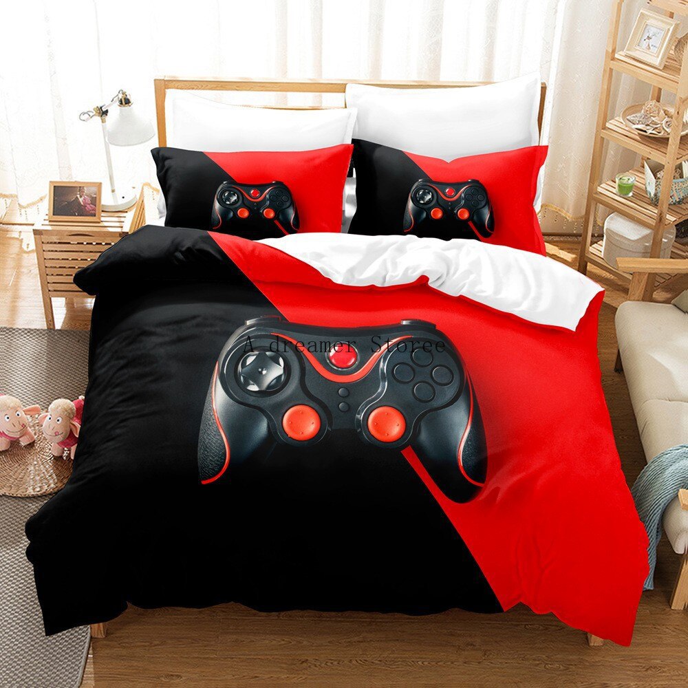 Digital 3D Game Controller Pattern Printed Bedding Three-Piece Set