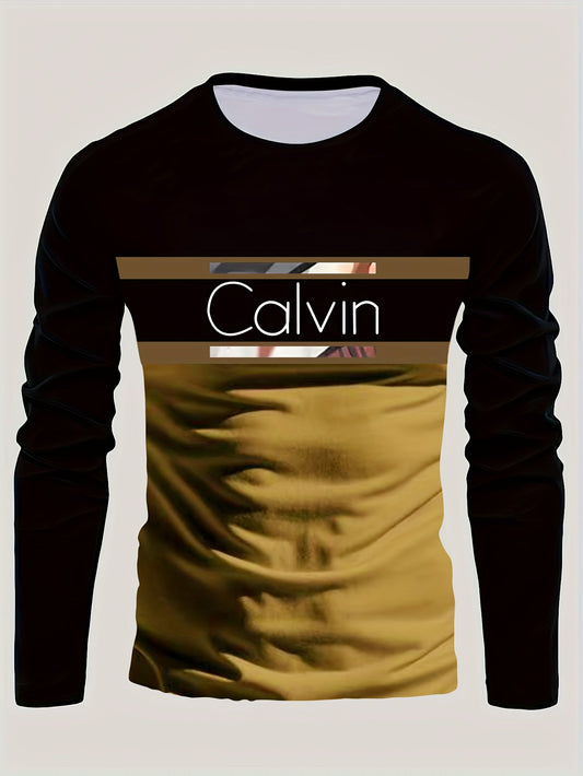 Men'S 3D Digital Printing Crew Neck Long-sleeved T-shirt | Casual Style, Slight Stretch Fabric, All Over Print, Regular Fit, Ideal for Fall/Winter, Perfect Gift for Family and Friends