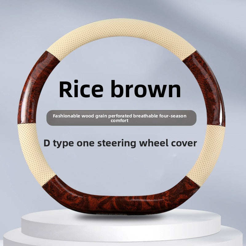 Non-Slip Steering Wheel Cover Compatible for - Breathable Imitation Wood with Red Wood Grain Pattern, Direct Fit Car Steering Grip (No Inner) - Interior Upgrade Wheel Cover