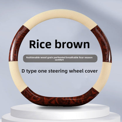 Non-Slip Steering Wheel Cover Compatible for - Breathable Imitation Wood with Red Wood Grain Pattern, Direct Fit Car Steering Grip (No Inner) - Interior Upgrade Wheel Cover