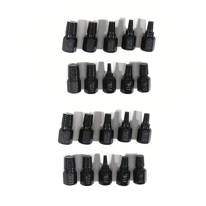 20pcs Industrial Screw Extractor Set: Alloy Steel Damaged Screw Removal Kit, Metal Easy-Out Drill Bits, Broken Bolt Stud Extractor Tools, Multi-Groove Screw Extractor Set, Suitable for Bolt Stud Tubes 1/8"-13/32", Local Wareh