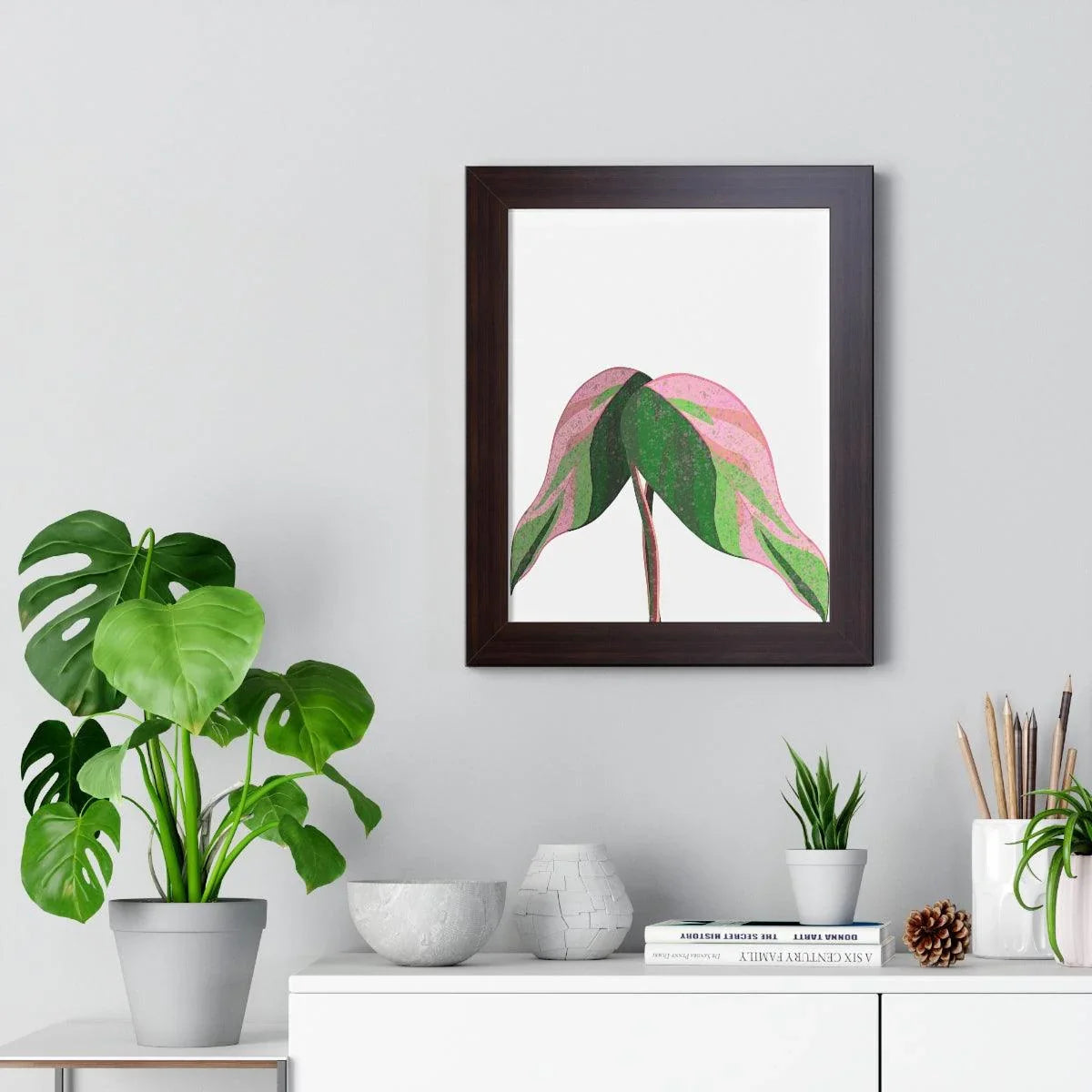 Pink Princess Philodendron Framed Print – Botanical Wall Art