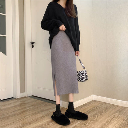 Women's Fashion Solid Color Straight Hip Skirt