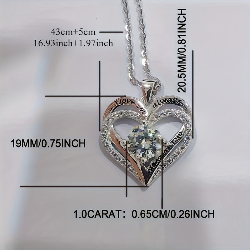1 Carat Moissanite Heart-Shaped Pendant Necklace - 925 Sterling Silver