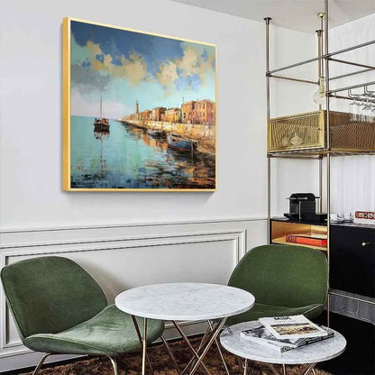 Landscape Oil Painting On Canvas Abstract Pier Scenery Wall Art Custom Boat Painting Bedroom Large Wall Decor Gift Painting