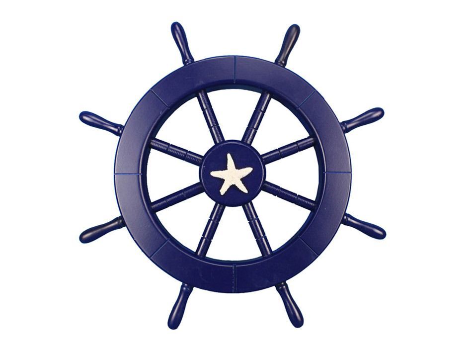 Dark Blue Decorative Ship Wheel with Starfish 18""