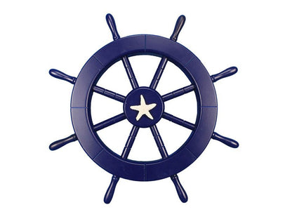 Dark Blue Decorative Ship Wheel with Starfish 18""