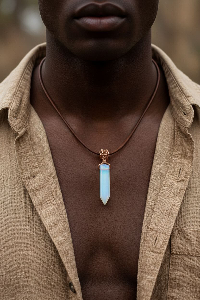 Handmade Rustic Wire Wrapped Gemstone Leather Necklace