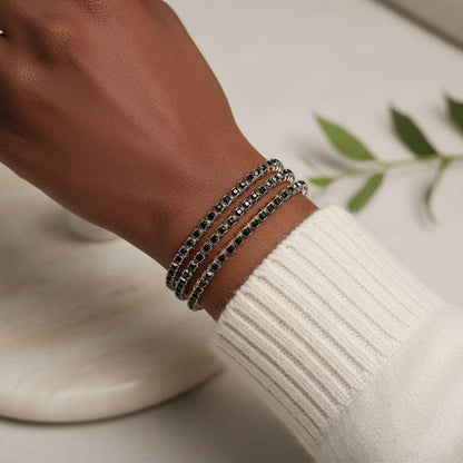 Wire Wrapped Copper Silver Black Crystal Rhinestone Bangle