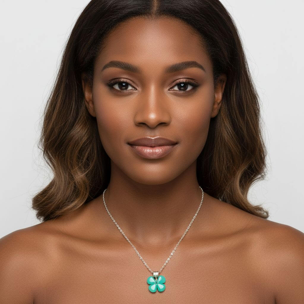 Mint Green Beaded Clover Necklace