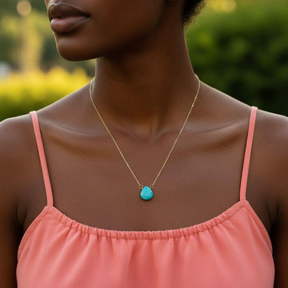 Gold Filled Aqua Jade Wire Wrap Gemstone Drop Necklace