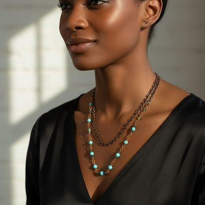 Wire Wrapped 24 Inches Copper Turquoise Necklace