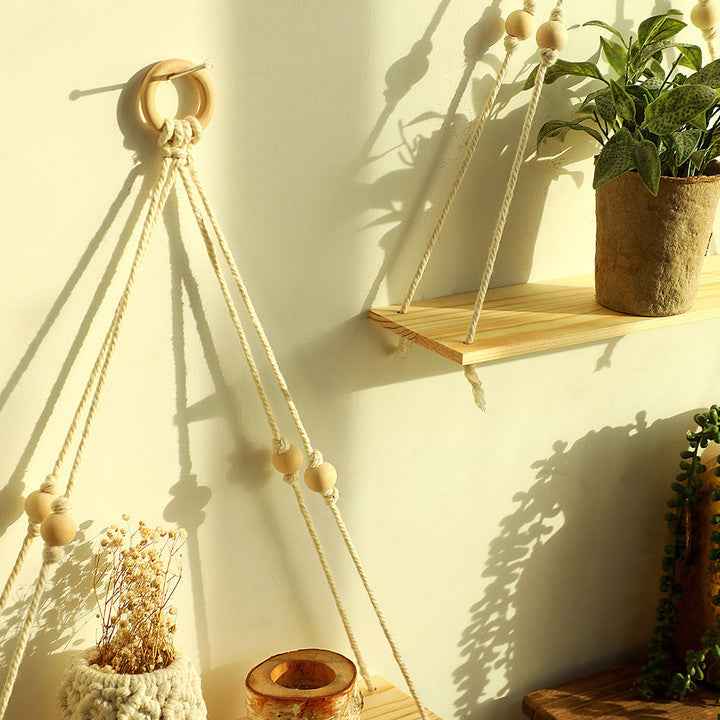 Cotton Thread Woven Wooden Board Wall Shelf
