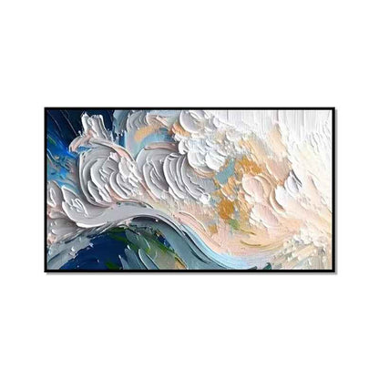 New Design Green Blue And White Seawaves Thick Canvas Handmade Oil Painting Original Abstract Beige Blue Sea Scape Wall Art Decor
