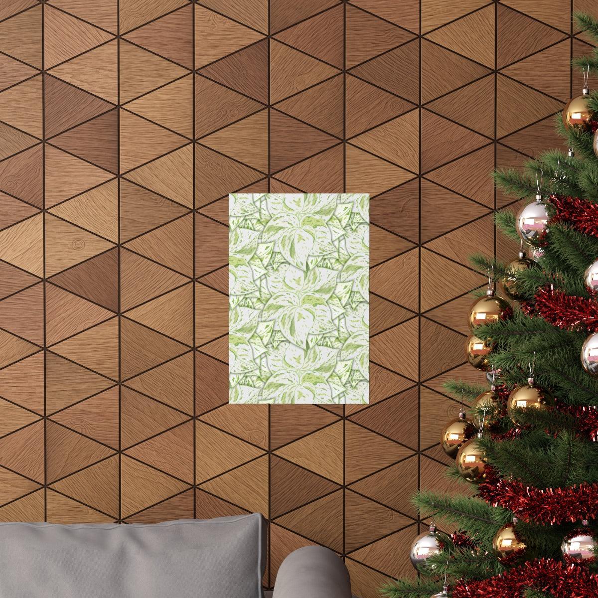 Snow Queen Pothos Pattern Botanical Print – Unframed Wall Art