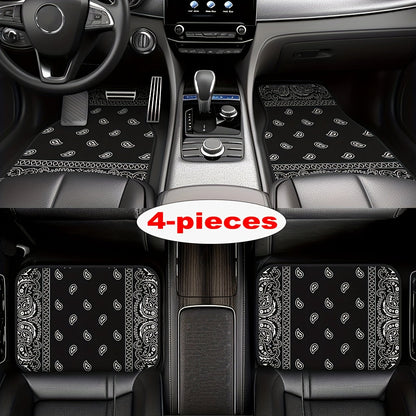 [Black Retro Car Carpets] 4pcs Set Of Black Retro Patterned Car Carpets, Four-season Vehicle Carpets, with Anti-slip Base, Easy to Clean Car Interior Accessories, Suitable for All Car Models