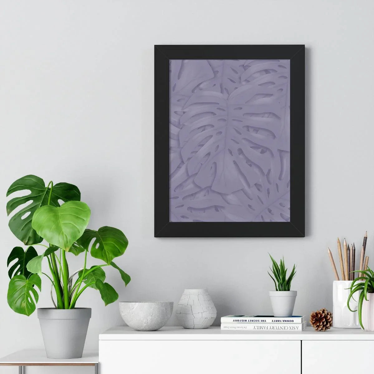 Violet Monstera Framed Print – Botanical Wall Art