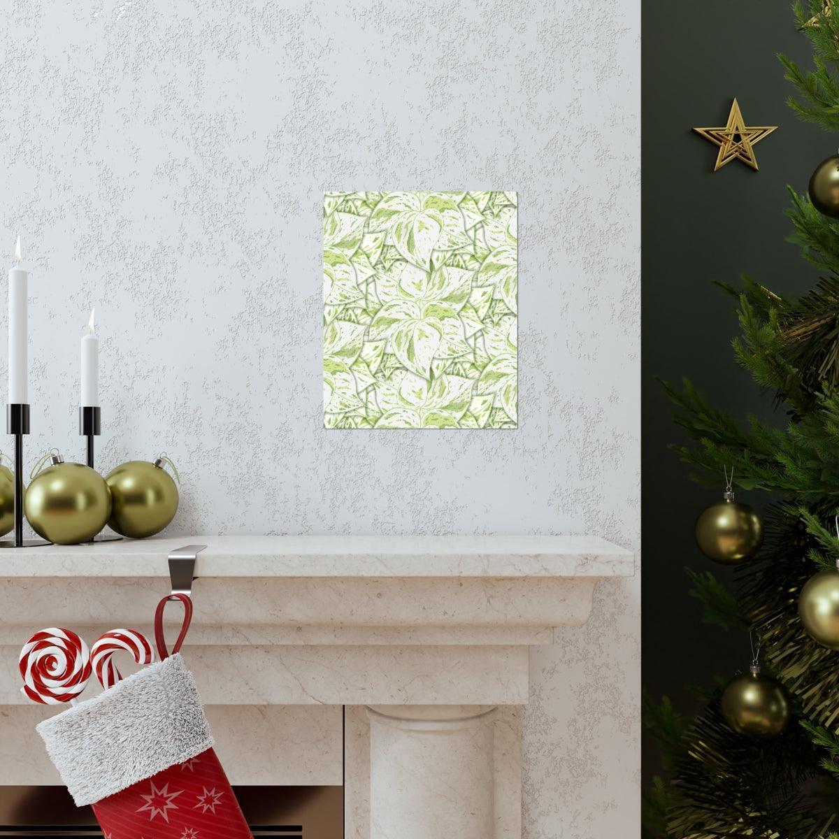 Snow Queen Pothos Pattern Botanical Print – Unframed Wall Art