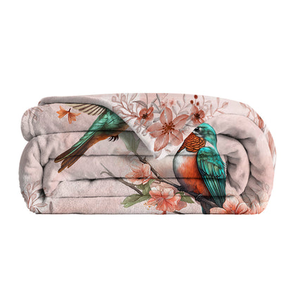 1pce Hummingbird Floral Fleece Throw Blanket Soft And Fluffy Multifunctional Outdoor Beach Camping Living Room Sofa Office Nap Printed Blanket