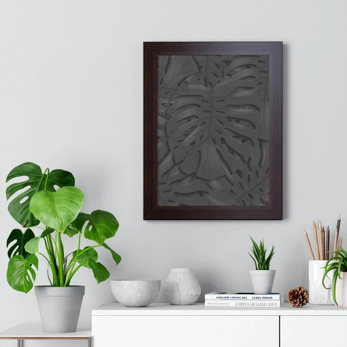 Charcoal Monstera Framed Print – Botanical Wall Art