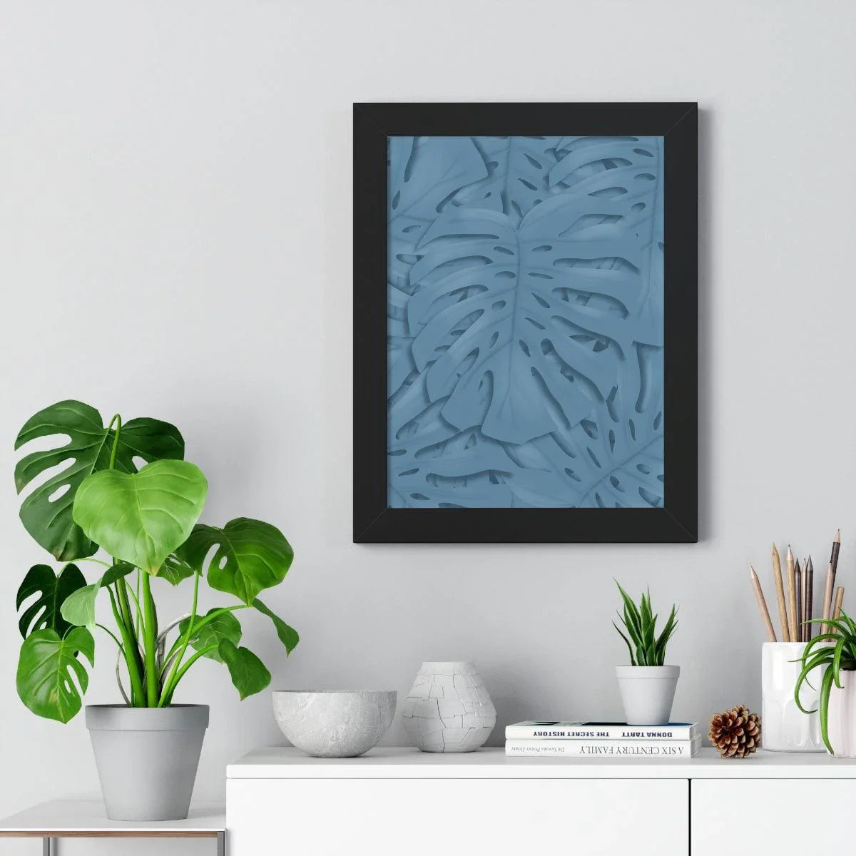 Cerulean Monstera Framed Print – Botanical Wall Art
