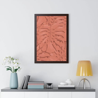 Coral Monstera Framed Print – Botanical Wall Art