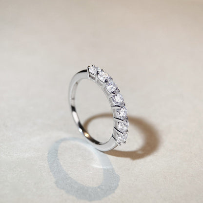 S925 Sterling Silver Seven Princess Stackable Ring Minimalist Design