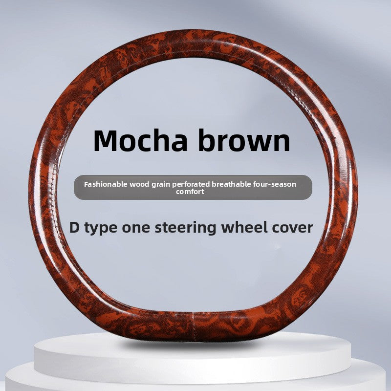Non-Slip Steering Wheel Cover Compatible for - Breathable Imitation Wood with Red Wood Grain Pattern, Direct Fit Car Steering Grip (No Inner) - Interior Upgrade Wheel Cover