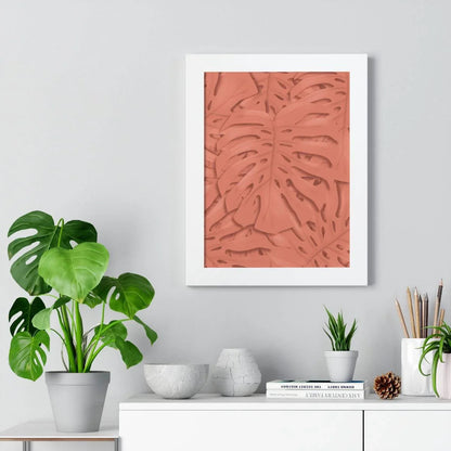 Coral Monstera Framed Print – Botanical Wall Art