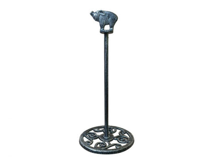 Rustic Silver Cast Iron Pig Extra Toilet Paper Stand 15"