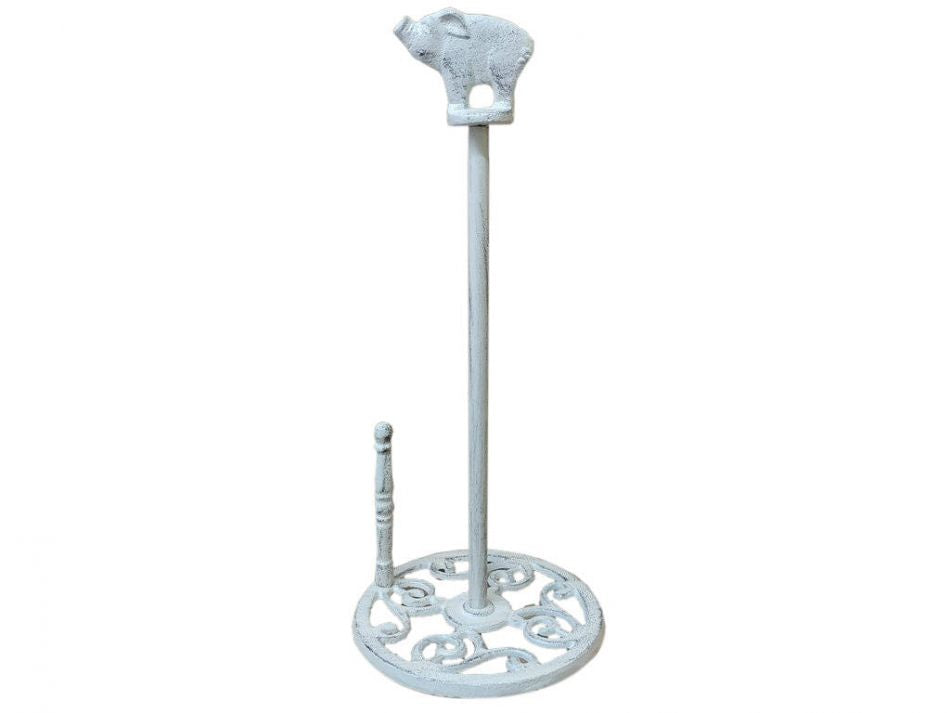 Whitewashed Cast Iron Pig Paper Towel Holder 15""
