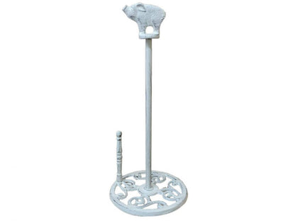 Whitewashed Cast Iron Pig Paper Towel Holder 15""