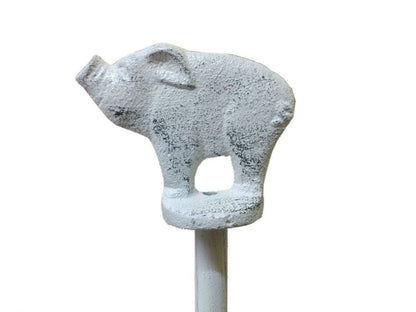 Whitewashed Cast Iron Pig Extra Toilet Paper Stand 15""