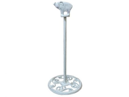 Whitewashed Cast Iron Pig Extra Toilet Paper Stand 15""