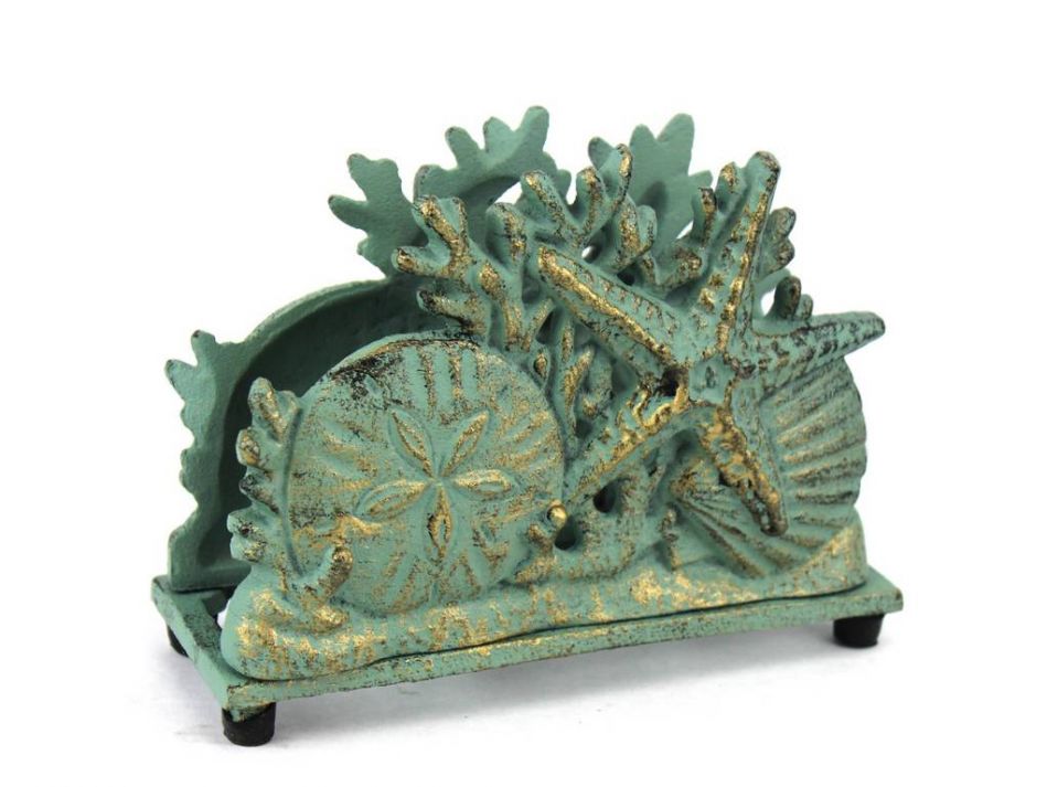 Antique Bronze Cast Iron Seashell Napkin Holder 7""