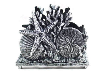 Antique Silver Cast Iron Seashell Napkin Holder 7""