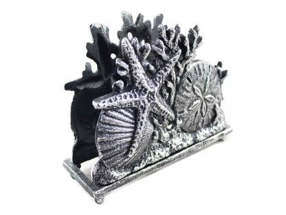 Antique Silver Cast Iron Seashell Napkin Holder 7""