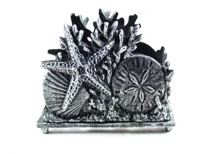 Antique Silver Cast Iron Seashell Napkin Holder 7""