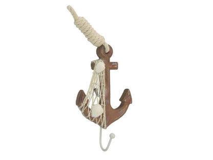 Wooden Rustic Decorative Anchor with Hook 7""