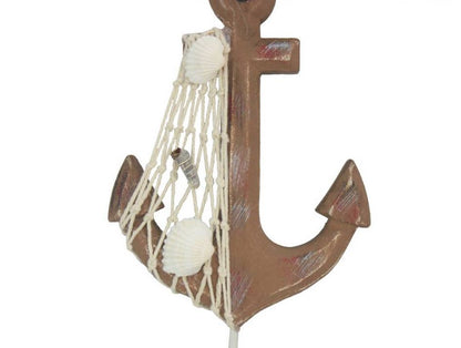 Wooden Rustic Decorative Anchor with Hook 7""
