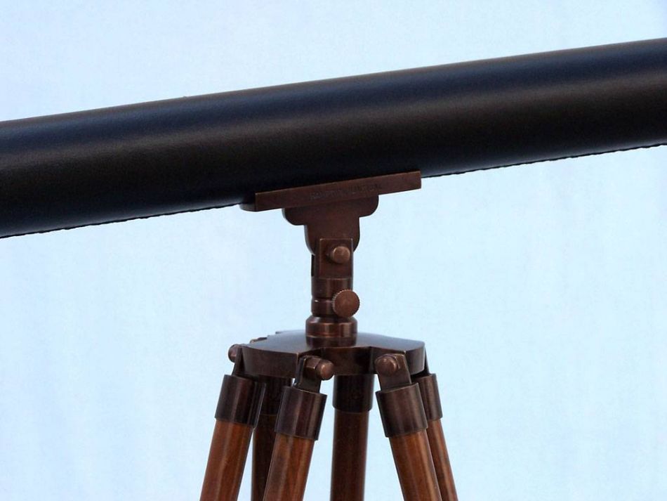 Floor Standing Antique Copper with Leather Harbor Master Telescope 60""