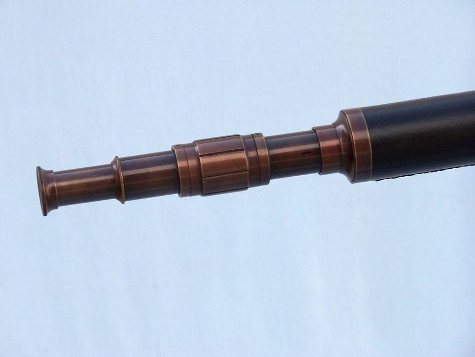 Floor Standing Antique Copper with Leather Harbor Master Telescope 60""