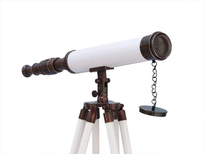 Floor Standing Antique Copper with White Leather Harbor Master Telescope 50""