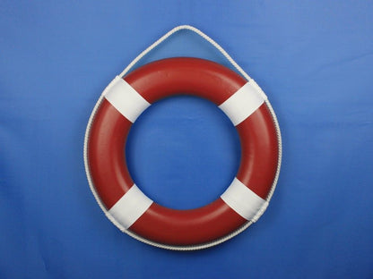 Red Painted Decorative Lifering with White Bands 20""